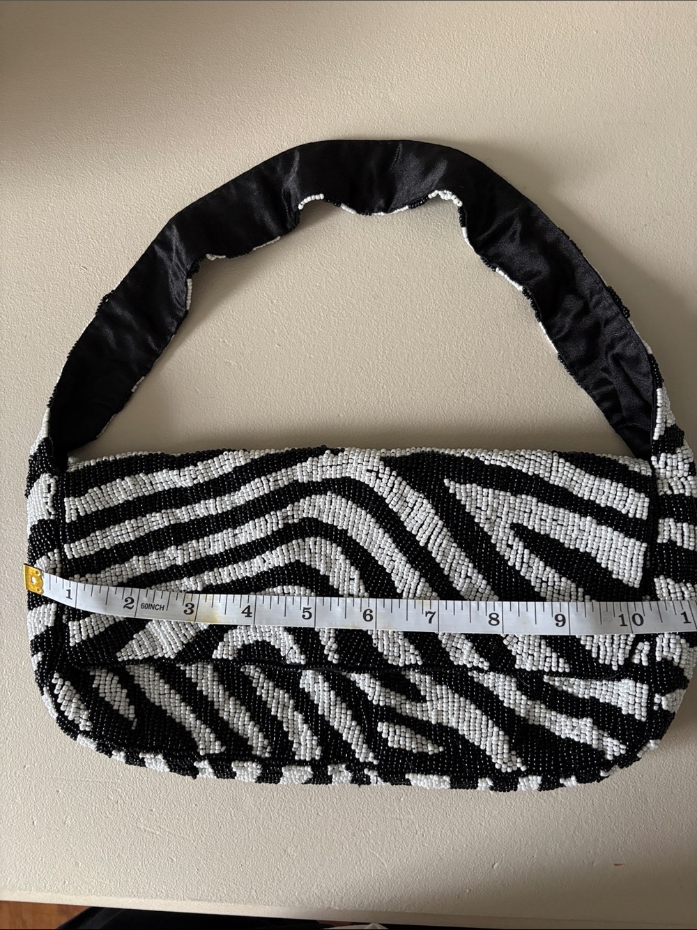 White House Black Market Black and White Zebra Beaded Shoulder Bag
